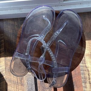 Twisted Clear and Silver Jelly Sandals with Bling!